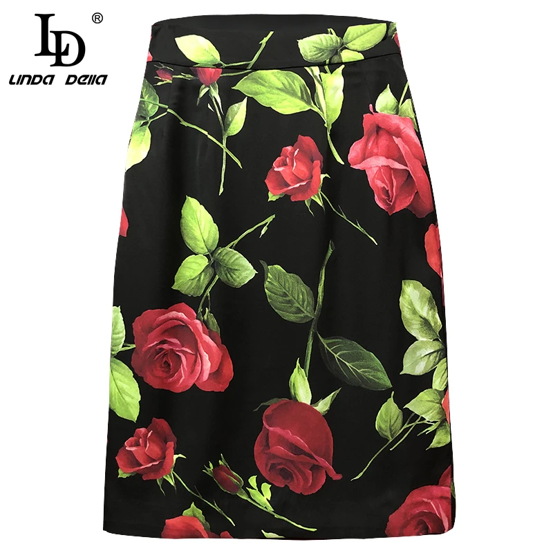 LD LINDA DELLA Zomer Fashion Runway 100% Zijde Rokken vrouwen empire Taille Vintage Elegante Rose Bloemenprint Rok Hoge kwaliteit LD LINDA DELLA Zomer Fashion Runway 100% Zijde Rokken vrouwen empire Taille Vintage Elegante Rose Bloemenprint Rok Hoge kwaliteit