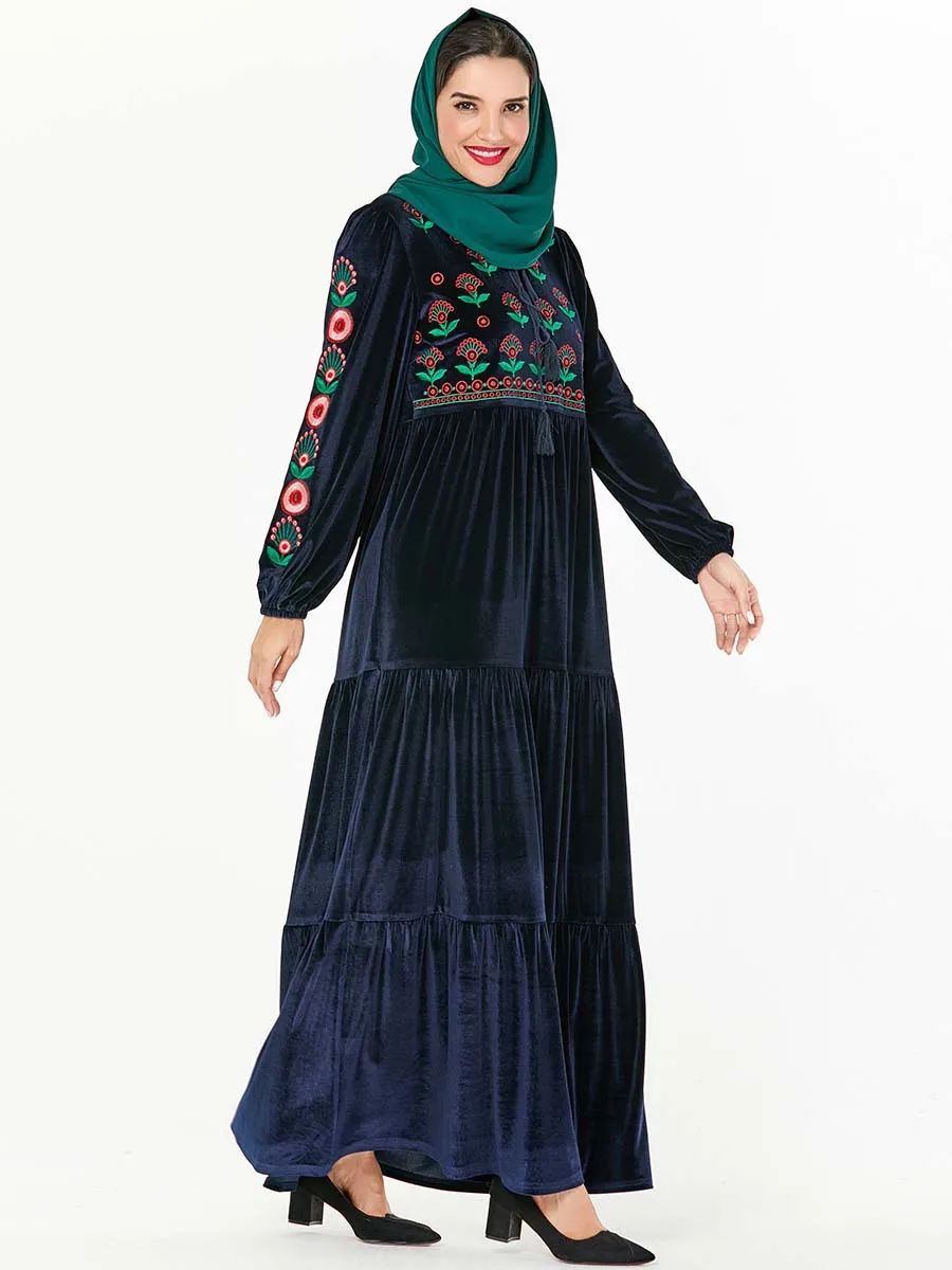 Элегантное мусульманское платье макси абайя хиджаб с вышивкой Vestidos кардиган-кимоно длинные халаты Jubah Ближний Восток Eid Рамадан исламский
