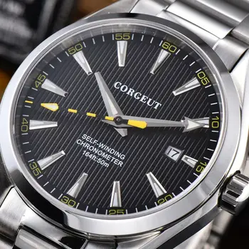 

Corgeut 41mm men clock black dial Automatic Date calendar bracelet Mechanical Sapphire crystal men wristwatch luxury top brand