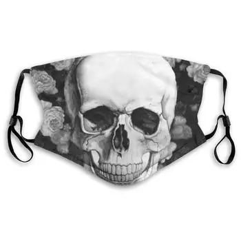 

White Flowers And Skull Print Mouth Masks With Filter Washable And Reusable Anti Dust Breathable Mask With Adjustable Ear Loops