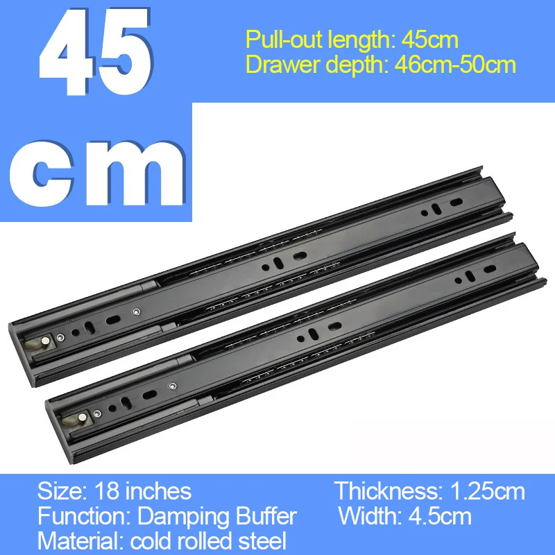45cm 12/14/16/18 дюймов мебель направляющая выдвижного ящика складной немой 3-ступенчатый черные спортивные руководство телескопическая направляющая выдвижного шкафа демпфирования звука - Длина: 45cm