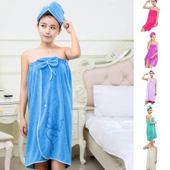 

Women Bath Skirt Shower Cap Set Soft Bowknot Quick Dry Portable Wrap Towel Lady Bath Towel Bathrobe MJJ88