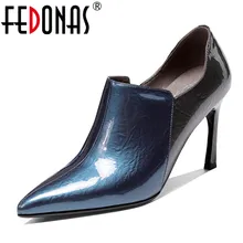 FEDONAS/элегантные женские туфли-лодочки на молнии сбоку; туфли на высоком каблуке; Женская Весенняя обувь для танцев; женская обувь из натуральной коровьей лакированной кожи