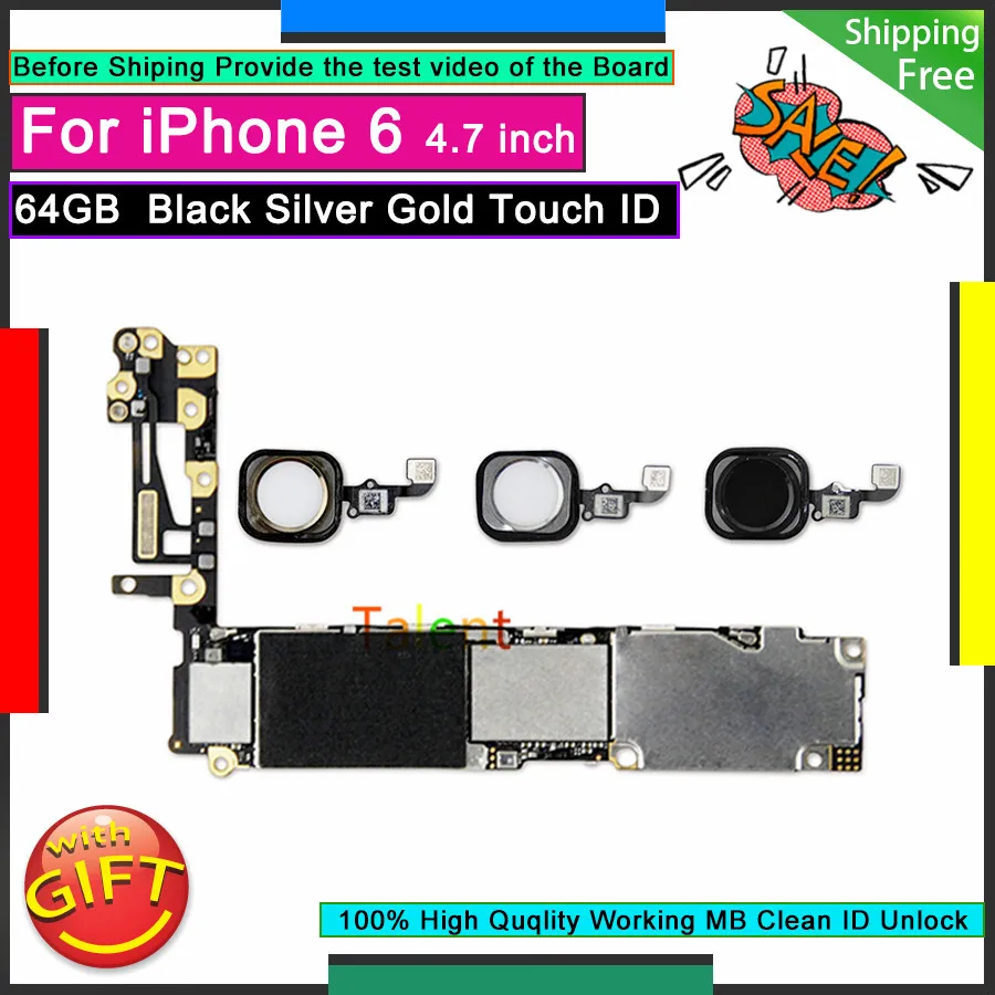 Материнская плата для IPhone 6 64 ГБ черный серебристый золотой цвет кнопка Touch ID Home