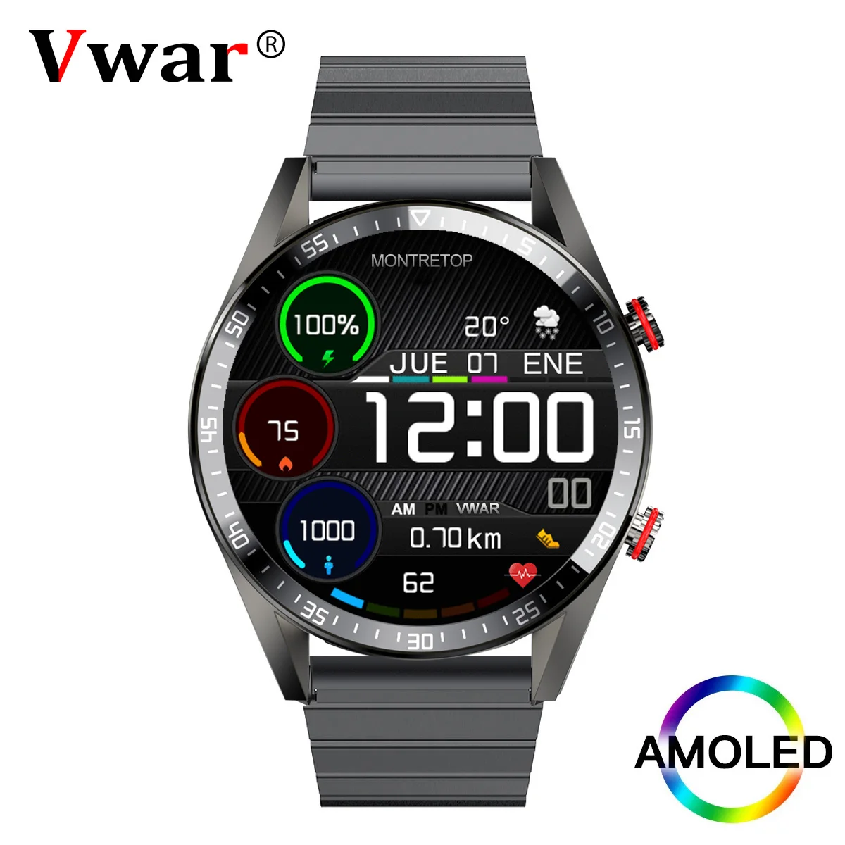 Vwar REX Pro Bluetooth Call Smart Watch AMOLED Screen Always on Display 4G Storage TWS Music Men Smartwatch Blood Pressure Clock