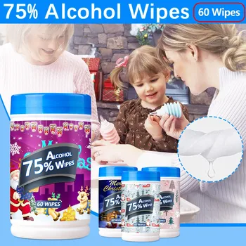 

4pcs Wet wipes 60 Tablets Christmas Disinfection Wipes Portable cleaning wipes Hand Wipes Box Lingettes humides