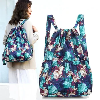 2022 Fashion Vintage Drawstring Backpacks Women Large Capacity Flower Ethnic Style Waterproof Nylon 1