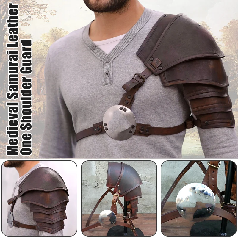 Black Medieval Shoulder Armor Belt Gladiator Warriors Knights PU Leather Costume 