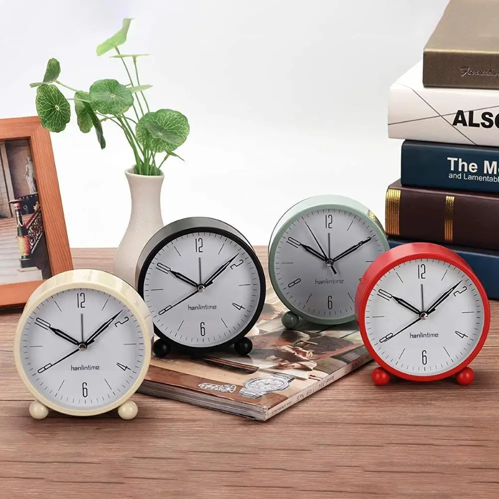 4inch Metal Round Alarm Clock Quiet Desktop Bedroom Battery Operated Timepiece | Дом и сад
