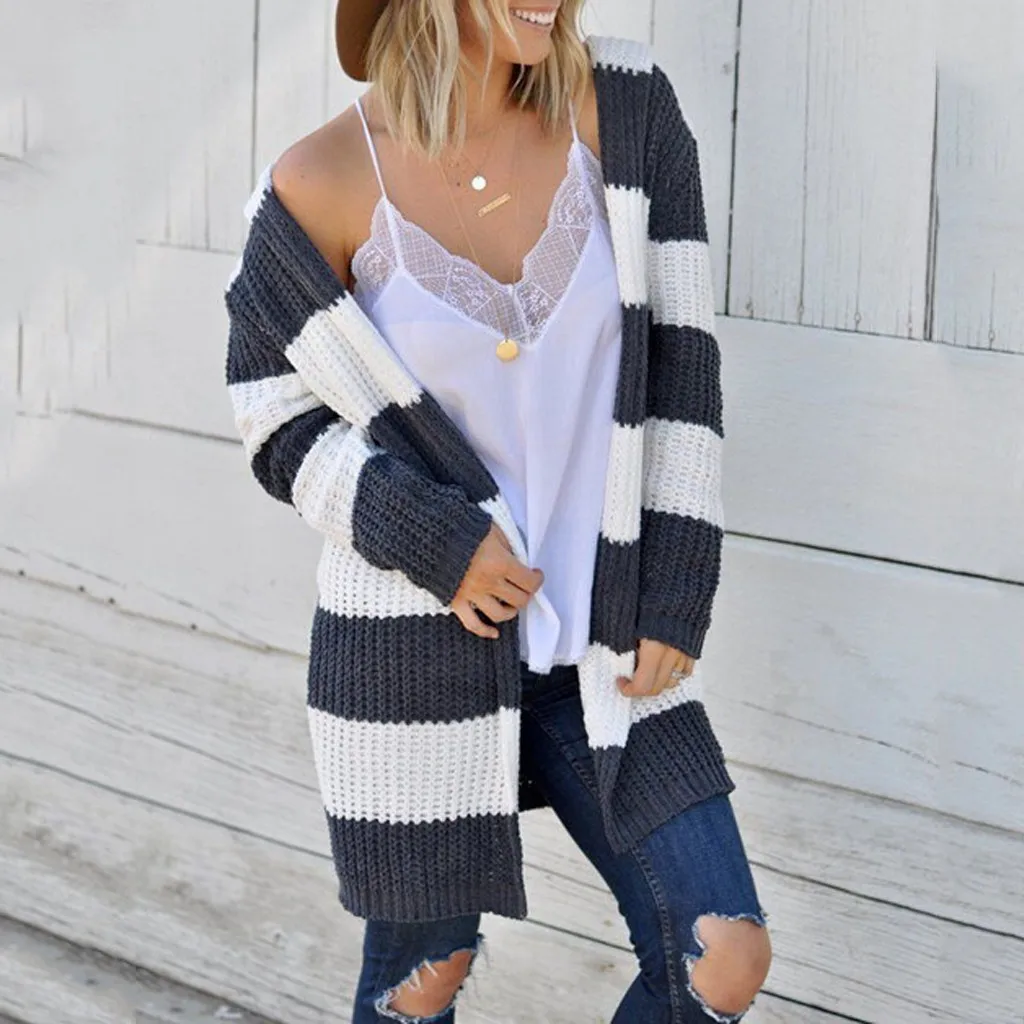 Sweater Women Winter Clothes Sweater Women Fashion Long Sleeve Patchwork Stripe Sweater Knitted Jumper Cardigan Female Sweater