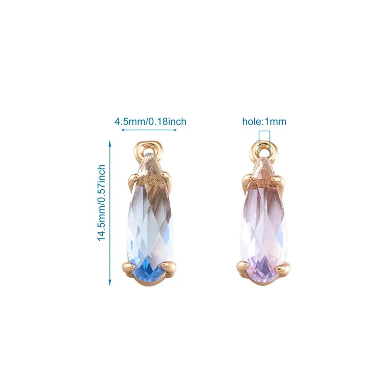 50pcs Faceted Glass Pendants Charms with Brass Open Back Settings Teardrop for Jewelry Making DIY Earring Bracelet 14.5x4.5x4mm