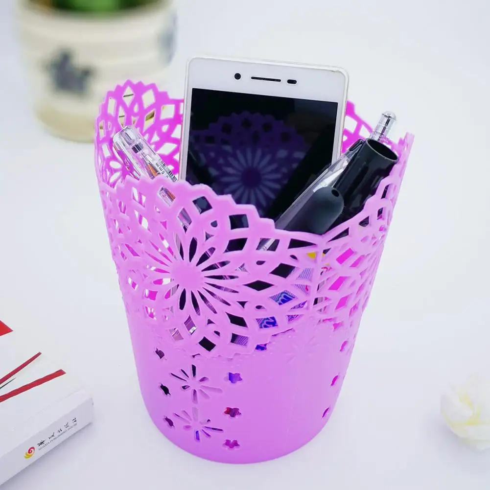 New Office Organizer Desktop Hollow Cylinder Pen Storage Box Pencil Brush Pot Pen Holder Makeup Brush Plastic Container Home