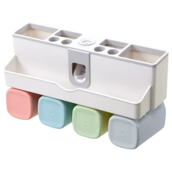 

LIXF LEYIJIA Family of Four Wall-Mounted Punch-Free Nordic Wash Toothbrush Holder Set Squeeze Toothpaste Mouthwash Cup