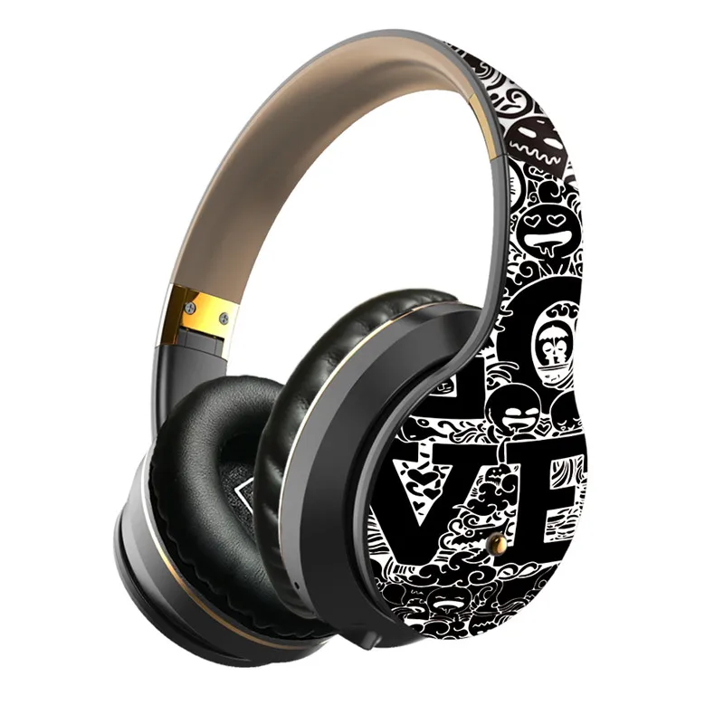 Head Mounted Wireless Bluetooth 5 0 Card Folding Graffiti Bluetooth Wired Dual Use Headset