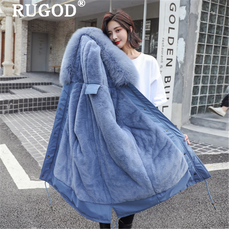 RUGOD 2019 винтажная парка на подкладке пальто женское корейское меховое с капюшоном