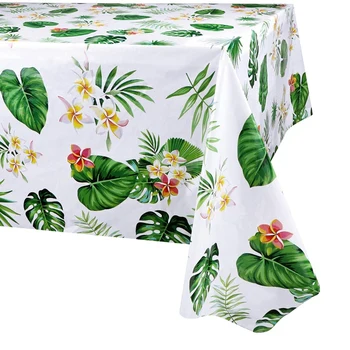 

10 Pack Hawaiian Luau Tablecloth for Party Decor Disposable Plastic Rectangular Table Covers Palm Leaves Table Cloth