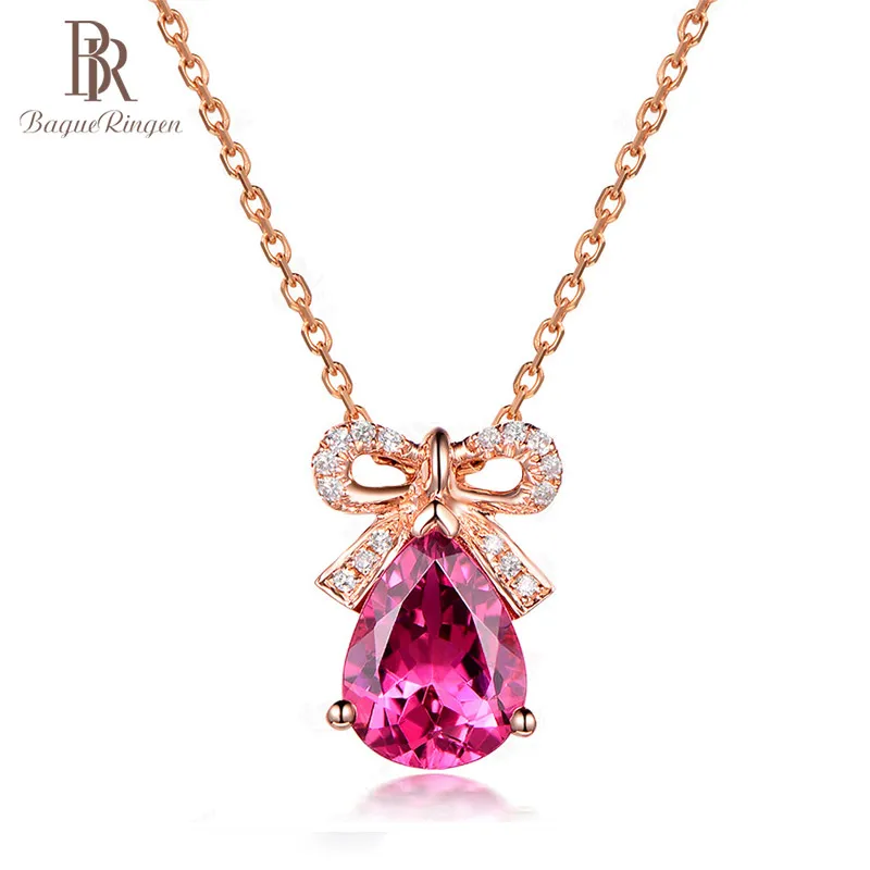 

Bague Ringen Silver 925 Jewelry Necklace For Women Zircon Rose Colored New Sweet Fashion Butterfly Knot Ruby Gift Weddings