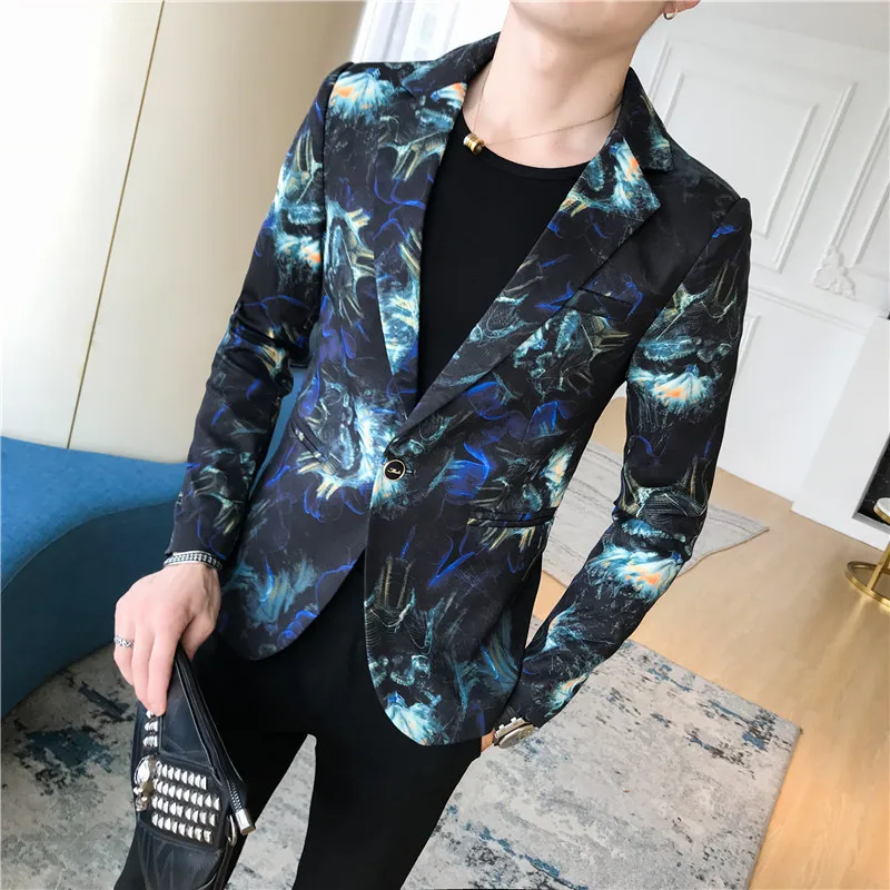2019 Men's Blazer Men's Fashion Print Party Wedding Suit Jacket Stage Costume Singer Slim Jacket Long Sleeve Small Suit jacket 2019 Men's Blazer Men's Fashion Print Party Wedding Suit Jacket Stage Costume Singer Slim Jacket Long Sleeve Small Suit jacket
