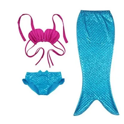 Комплект из 3 предметов, детский купальник с хвостом русалки для девочек, купальный костюм, Детский комплект бикини, одежда для купания - Цвет: Blue