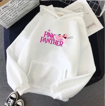 

Shellsuning Printed Hoodies Women Korean Autumn Winter Fleece Hooded Pink Panther Sweatshirts Harajuku Funny Kawaii Clothing