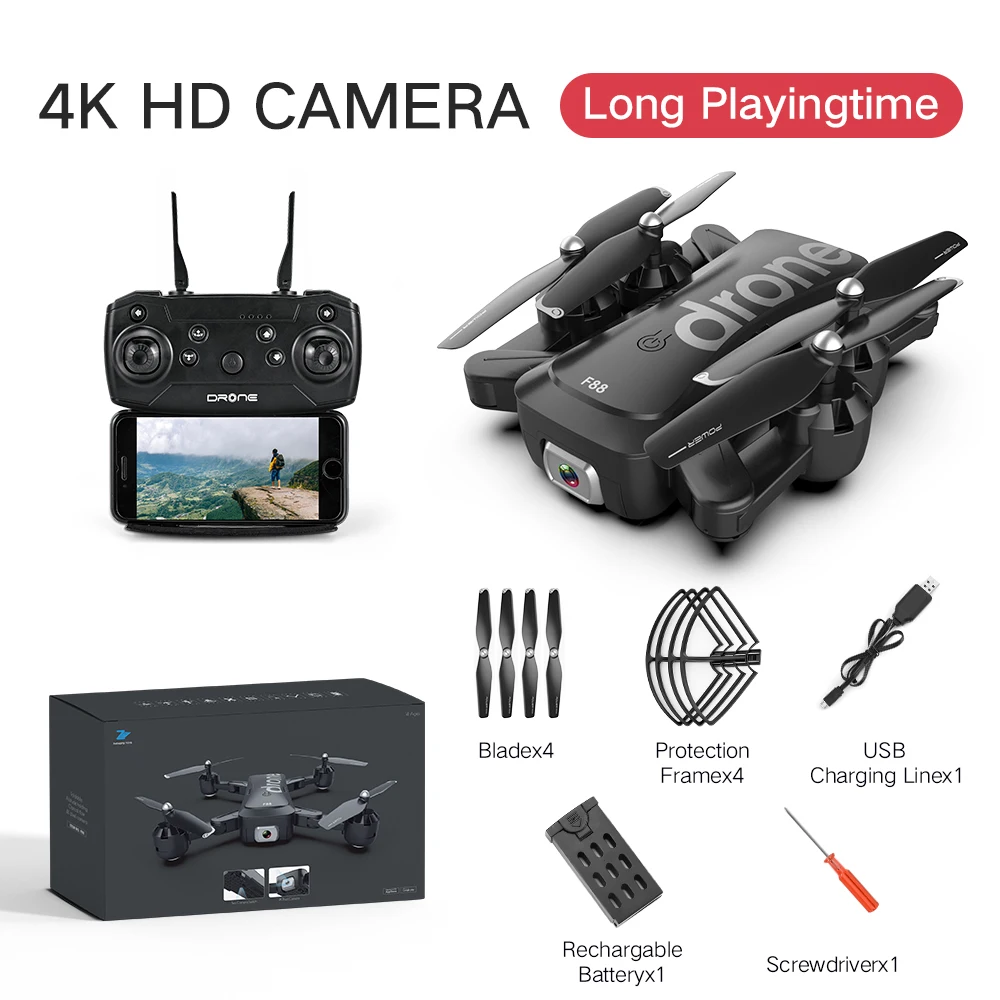 

F88 Camera Aerial Photography 1080P/4K Pixel Drone Remote Aircraft 2000mAh The arms can be folded, small size and easy to carry.