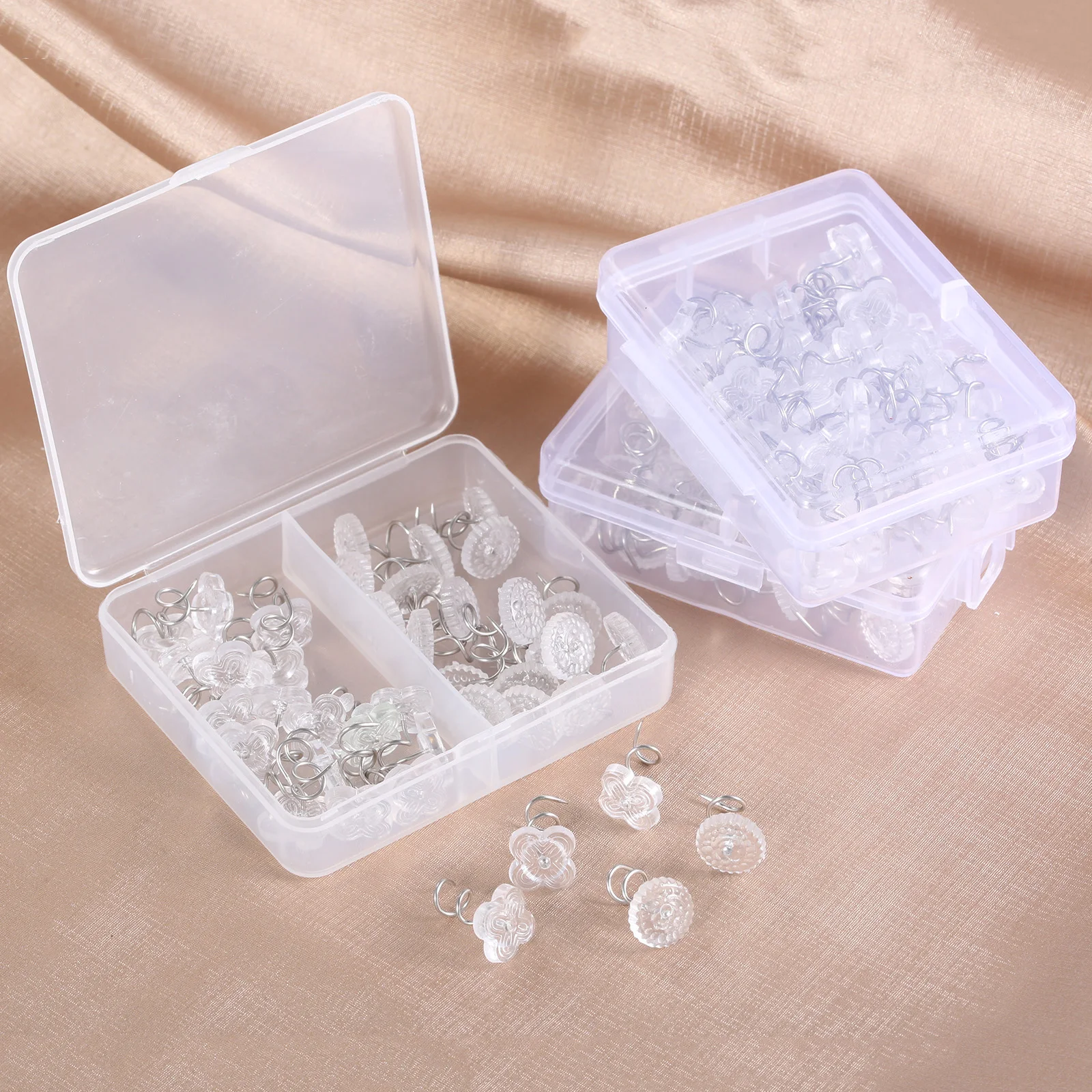 

40/50 шт. спиральные булавки + коробка для обивки Прозрачная Круглая/Цветочная вставка для головы тканевый держатель «сделай сам» диван-подкладка для кресла чехол для кровати