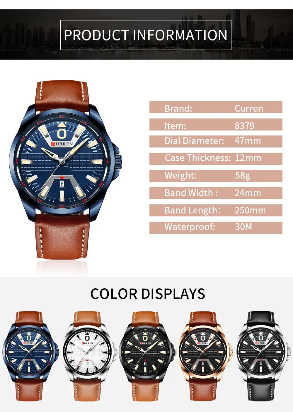 CURREN 8379 PU Leather Analog Watch 7 CURREN 8379 PU Leather Analog Watch 7