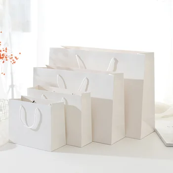 

Horizontal Version White Kraft Paper Bag with Handles Wedding Party Gift Bags DIY Multifunction Fashionable Clothes Packing Bags