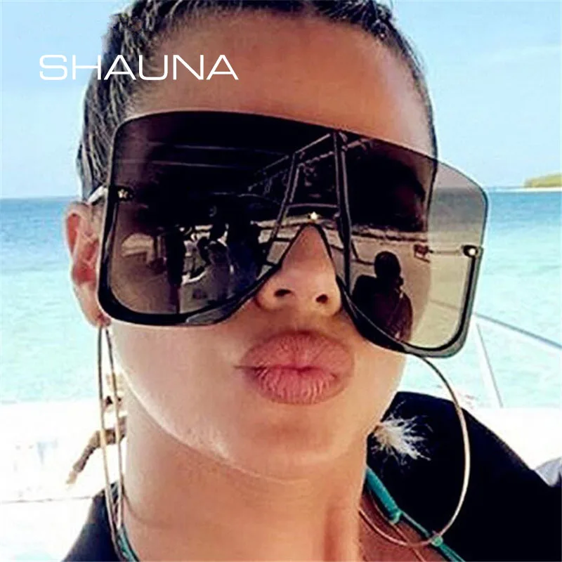 

SHAUNA Oversize Half Frame Brand Designer One Piece Goggle Sunglasses UV400