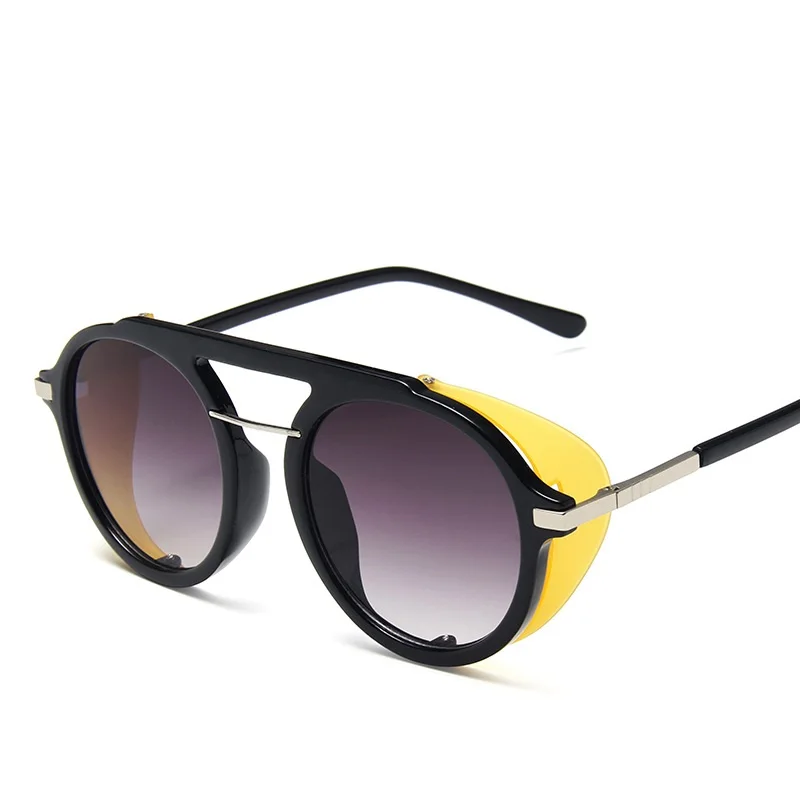 Мужские солнцезащитные очки в стиле стимпанк Женские винтажные очки люксовый бренд Классические Круглые ретро-очки Oculos UV400 - Цвет линз: c5