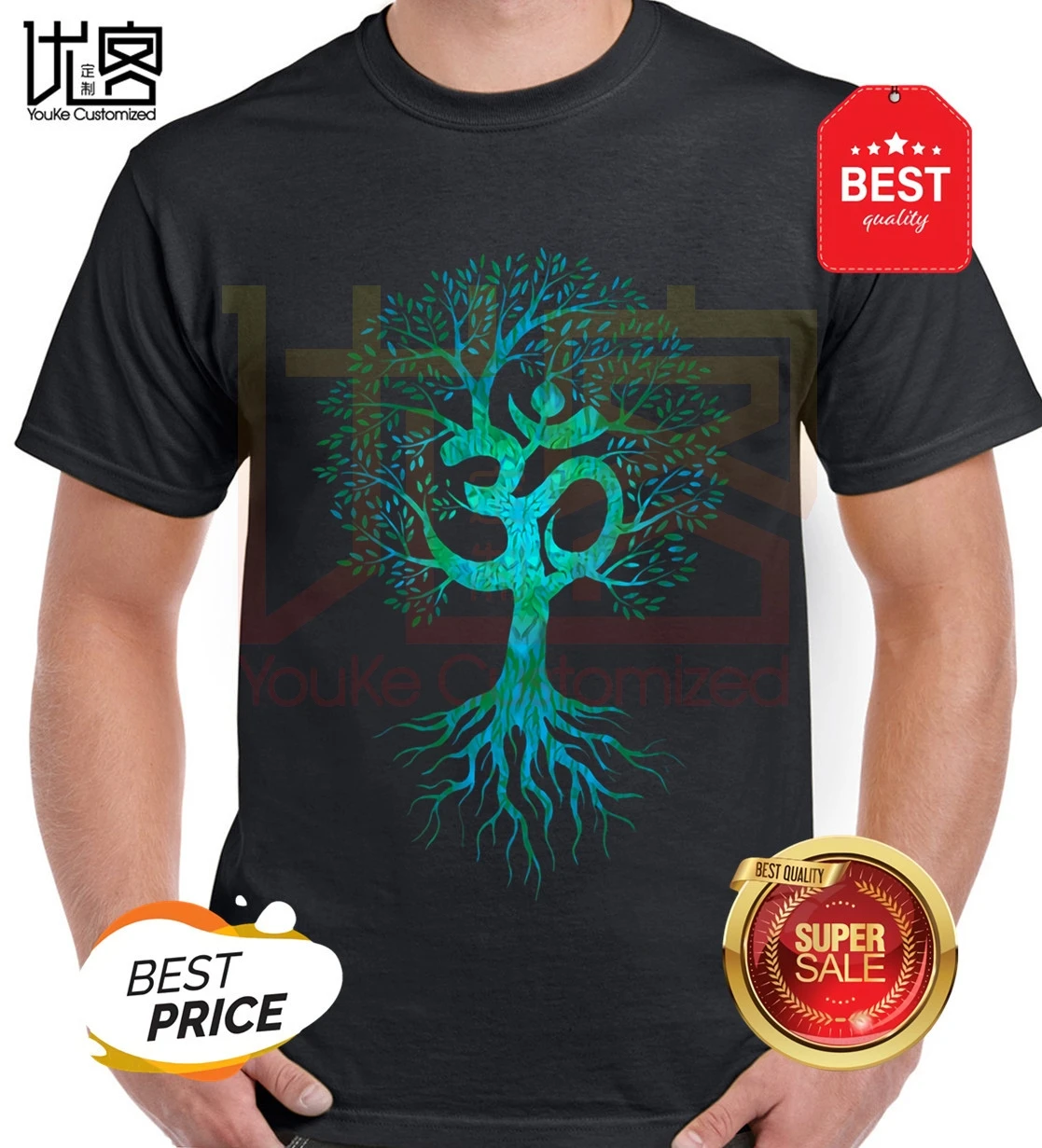 Мужская футболка Om Tree Of Life черная европейские топы футболки из хлопчатобумажной