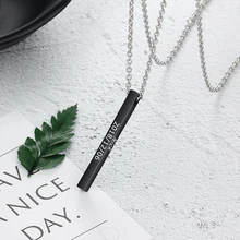 Engraved Four-Side Long Bar Vertical Necklace For Men Women Black Personalized Stainless Steel Necklaces & Pendants Custom Gift