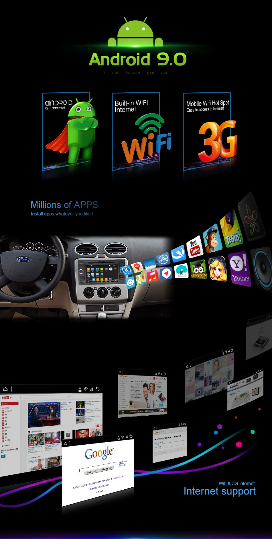 Flash Deal Boison Android 9.0 Car DVD GPS Navigation Player Stereo Radio Audio For Ford 2 Mondeo S C Max Fiesta Galaxy Connect Focus 1