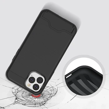 

50pcs Hybrid Wire Drawing Hard Armor Case For iPhone 11 Pro Max XS XR X 8 7 6 6S Plus With Stand Card Holder Hard PC+TPU Cover