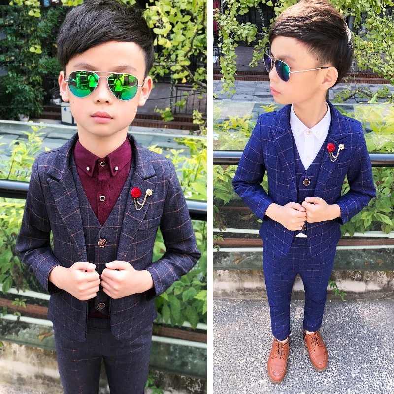 3 PCS Formal Boys Clothes Blazer Vest Pants Children Wedding Suits Tuxedos Kids Elegant Clothing Sets Boy Carnival Party Suit