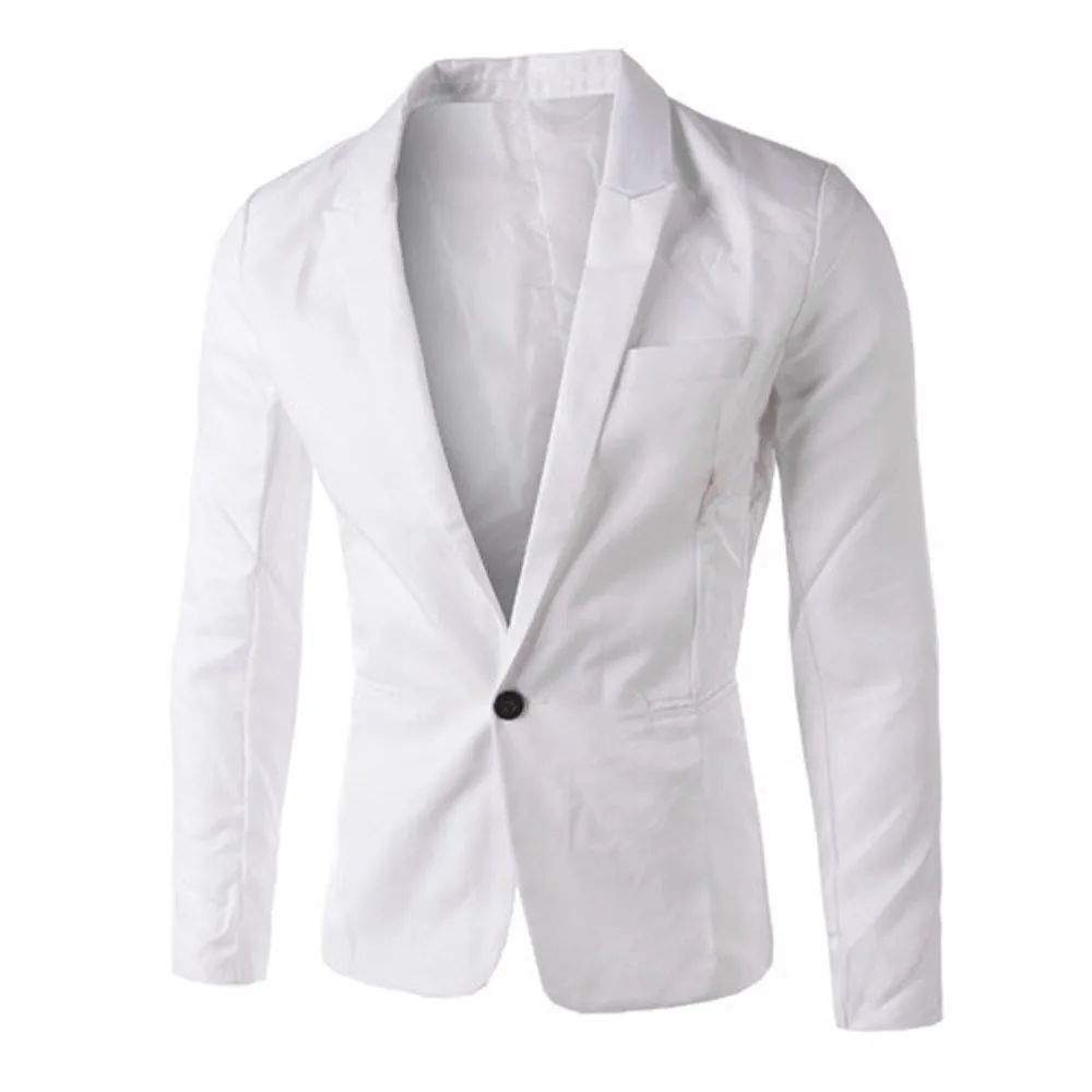 Очаровательный мужской повседневный приталенный костюм на одной пуговице, пиджак, верхняя одежда, мужской модный Блейзер, masculino - Цвет: Белый