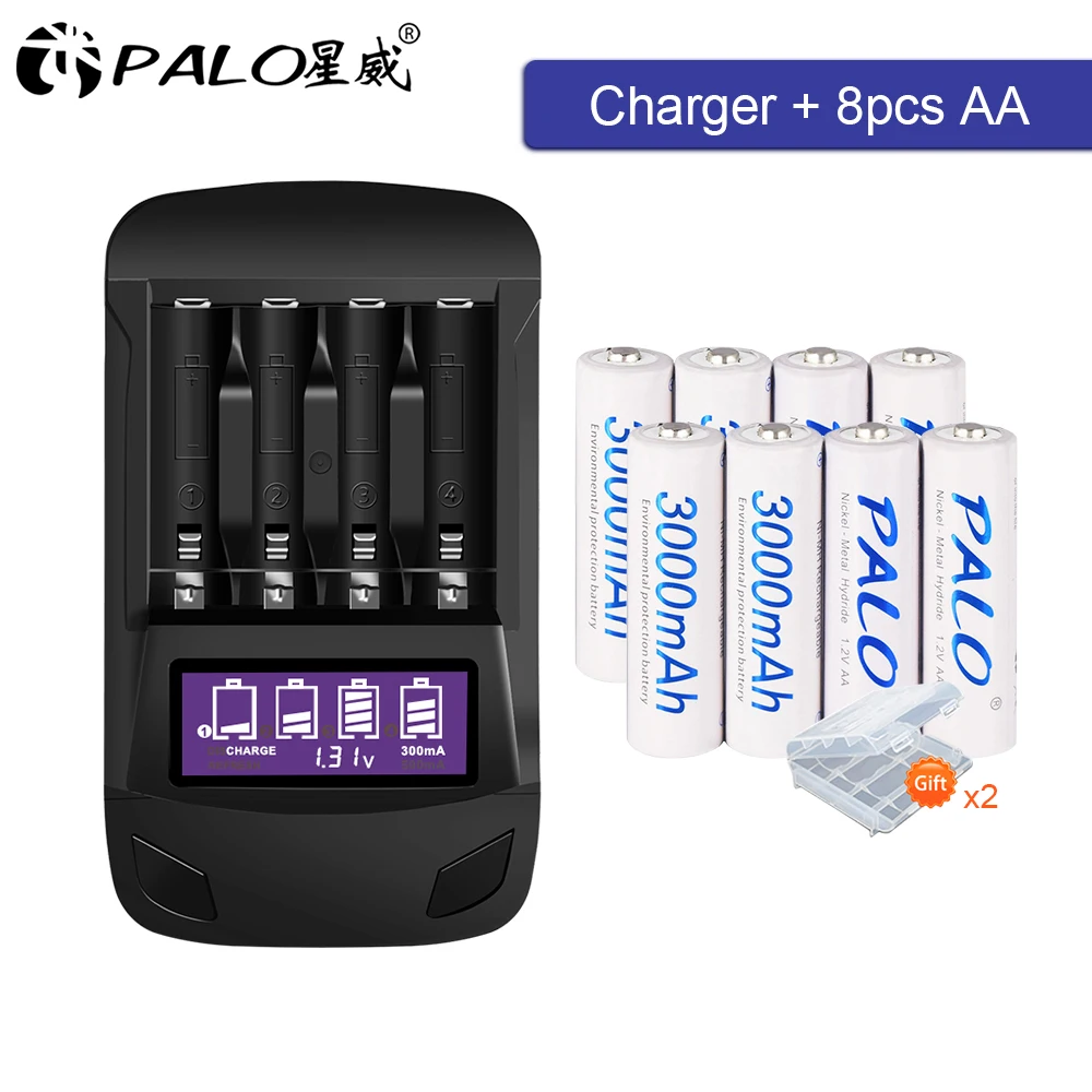 

8pcs aa rechargeable battery ni-mh 1.2v 2a battery and lcd battery charger for aa aaa ni-mh ni-cd 1.2v battery