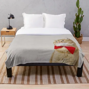 

Drop Shipping Printed Throw Blanket Sherpa Fleece Soft Blanket Flannel Rug Home Decoration For Bed Red Cat Sitting And Looking U