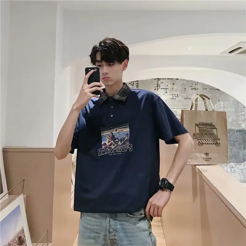 

INS Super Fire CEC Loose-Fit Versatile Short Sleeve Harajuku Wind POLO Shirt Popular Brand Men's Korean-style Trend Online Celeb