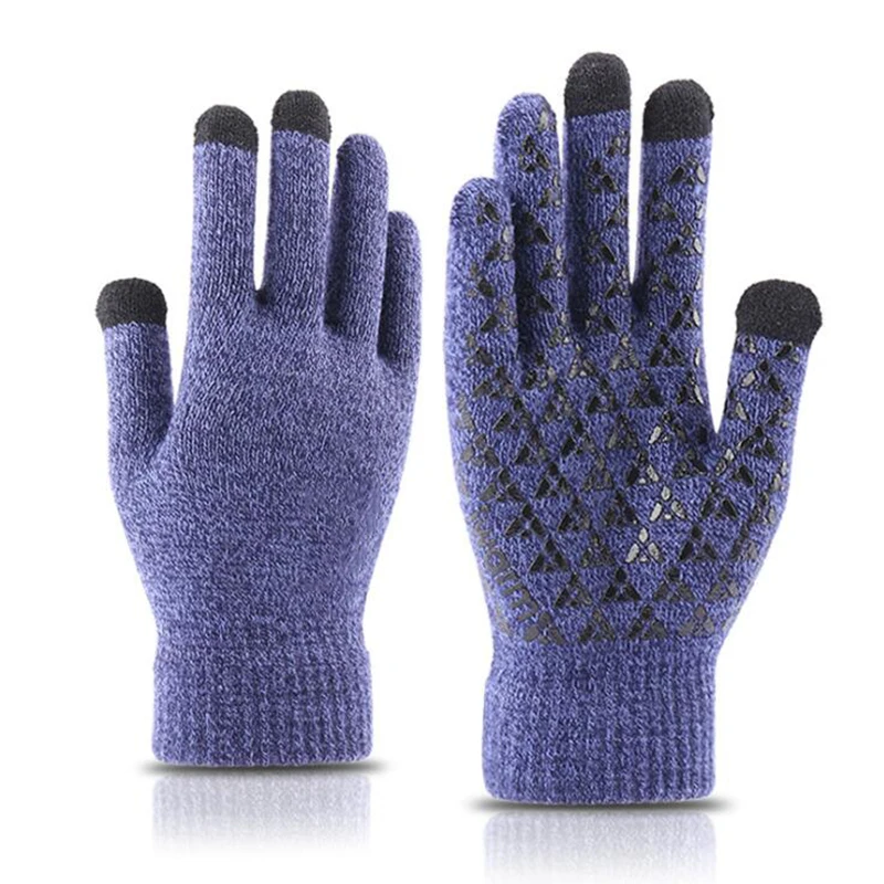Зимние мужские и женские вязаные перчатки для влюбленных, перчатки с сенсорным экраном, утолщенные теплые шерстяные кашемировые уличные спортивные перчатки - Цвет: blue