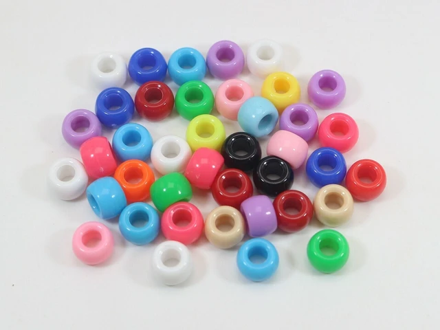 200pcs Acrylic Barrel Pony Beads 9x6mm Transparent Glitter Bead