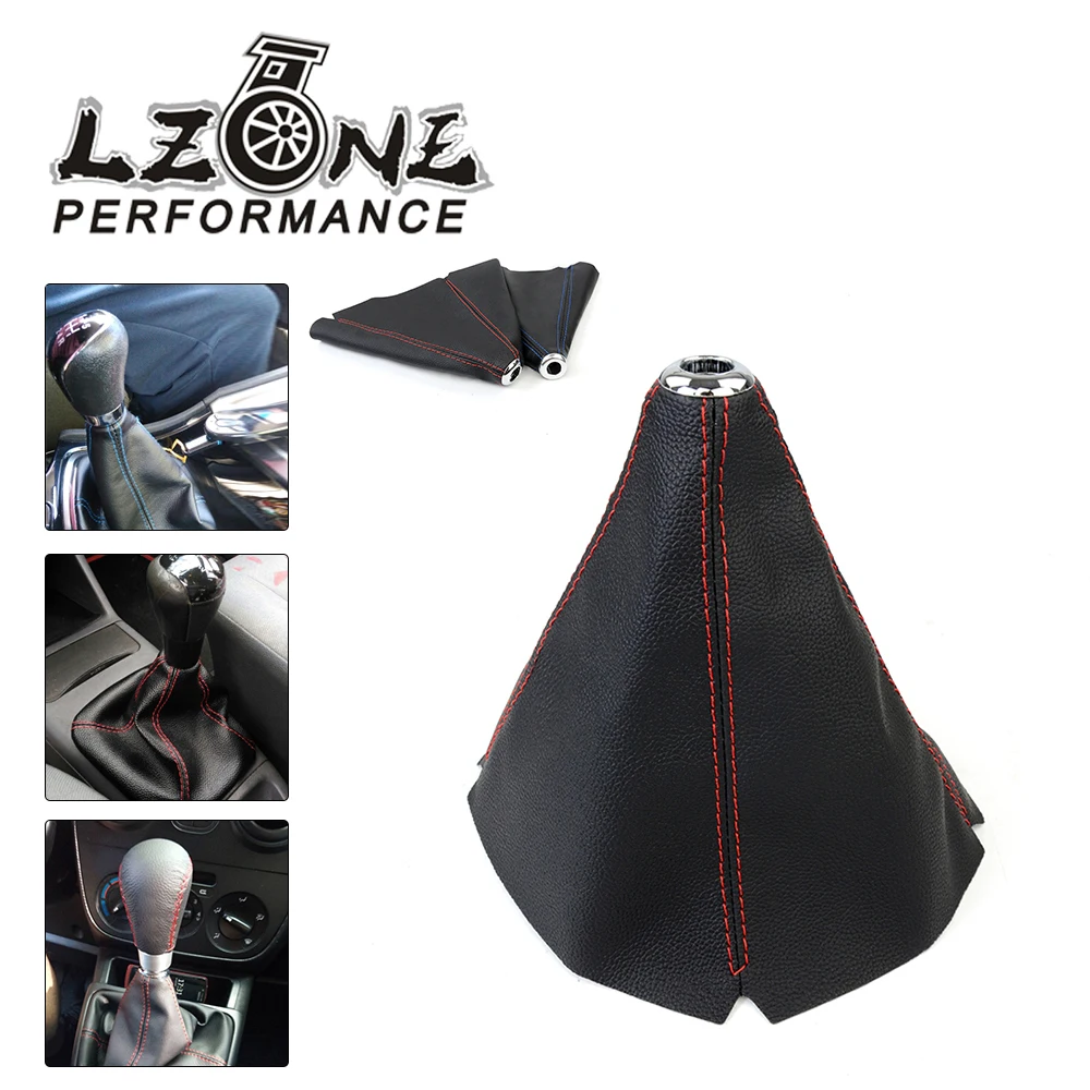 CARBON FIBER LOOK RED STITCH BLACK SHIFT BOOT FOR GEAR COVER SHIFTER E