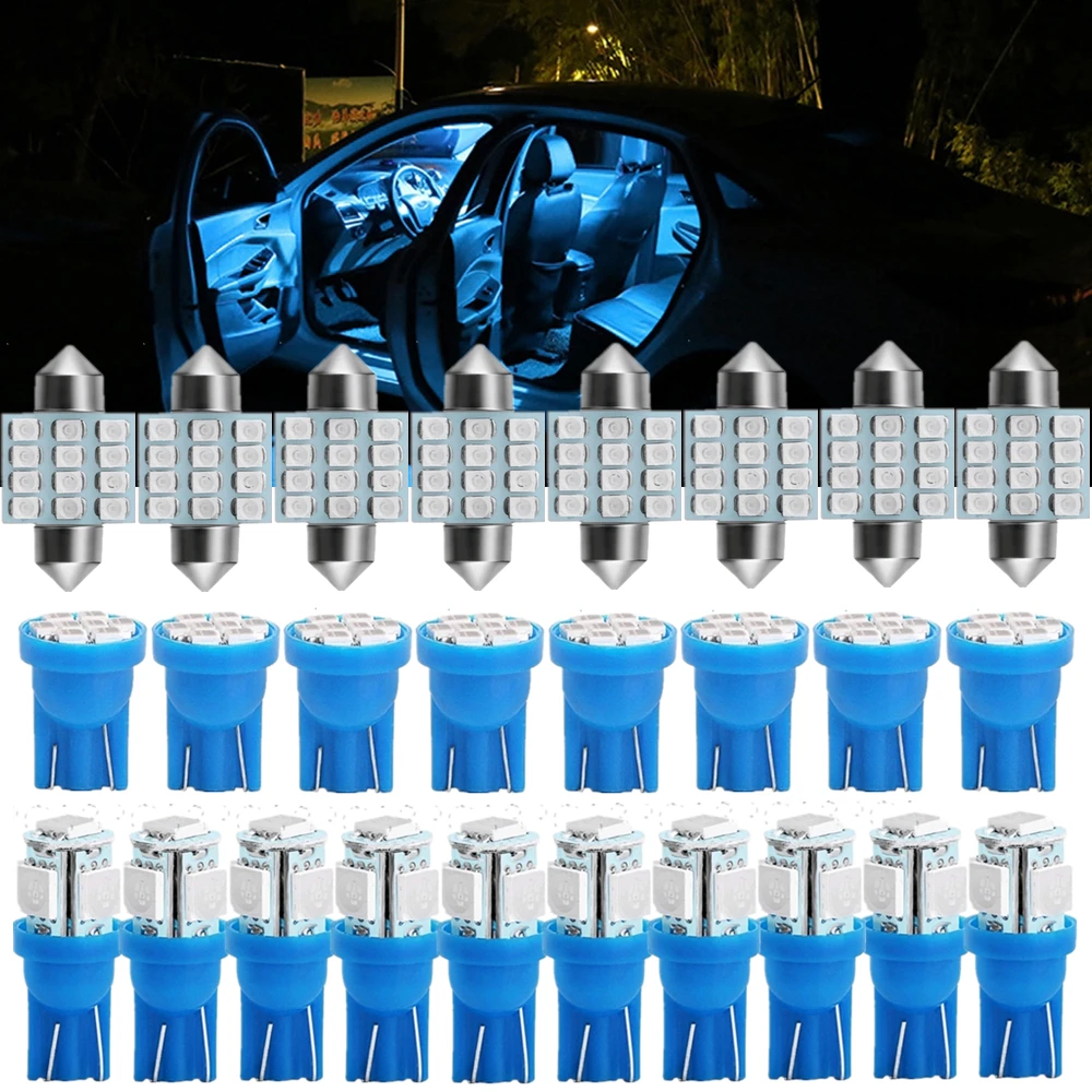 

13 шт./компл. T10 31 мм освещение салона автомобиля Карта Купол номерной знак сменный комплект света синяя лампа набор автомобильных аксессуаров