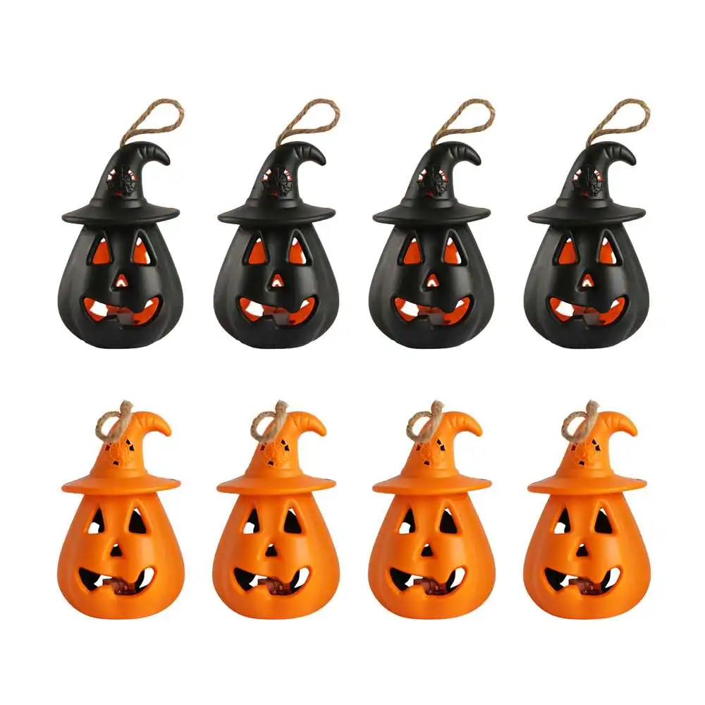 8PCS Halloween Black Orange Pumpkin Skull Light Hooded Candle Pony Lantern Ornament Home Glow Party Decor | Дом и сад