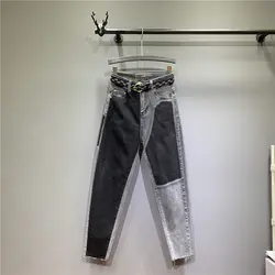 Дымчатый серый высокая талия джинсы для женщин женские повседневные штаны полной длины отбеливать стирка Кнопка Fly искусственной застёжки