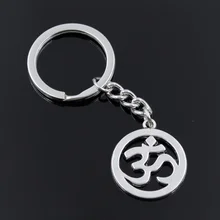 Nova moda 30mm chaveiro diy metal titular corrente yoga do vintage om 29x25mm prata cor pingente presente(China)