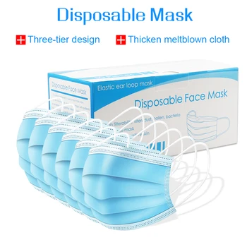 

100 Pcs Masks Disposable Mask Non-wove 3 Layer Mouth Mask Meltblown Cloth Filter Face Mask In Stock 24 Hours Shipping