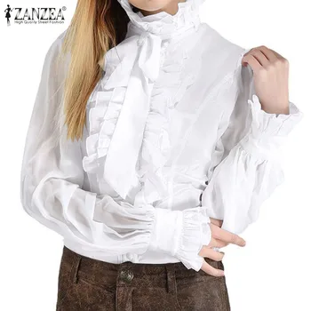 

ZANZEA Elegant Women Lantern Sleeve Ruffles Shirt Vintage Flounce Blouse Robe Femme White Blouses Blusas OL Tops Mujer Chemise