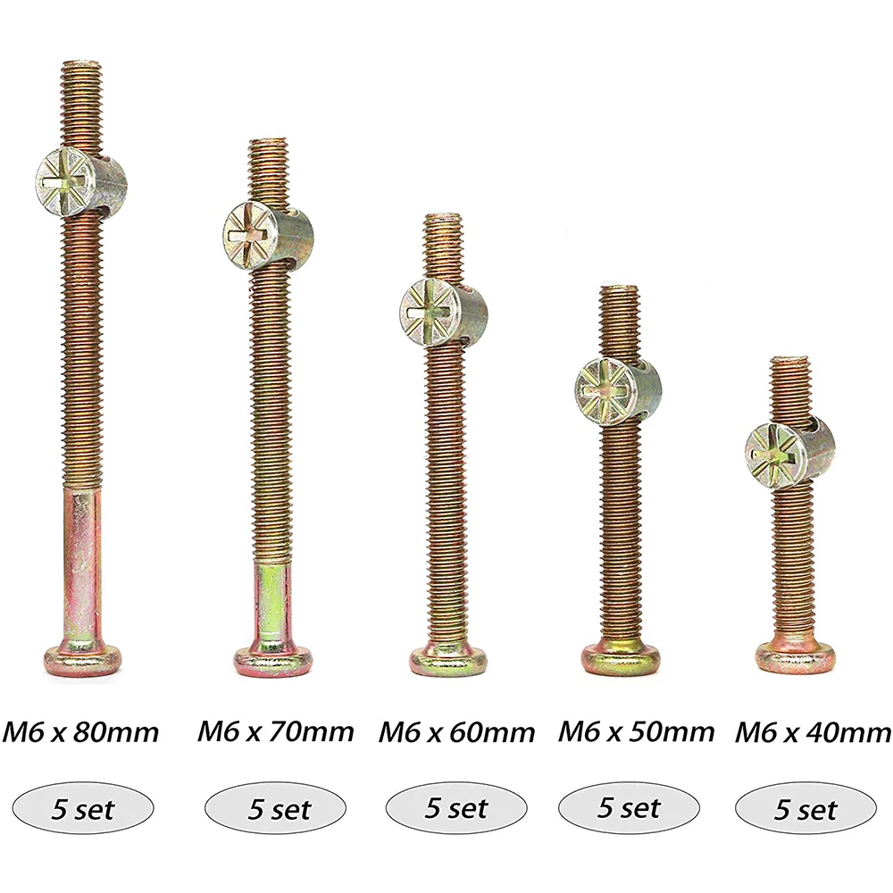 Crib Screw Replacement Kit 25 Sets M6x40mm/50mm/60mm/70mm/80mm Hex Drive Internal Screw Nut Chair Furniture Assortment Kit