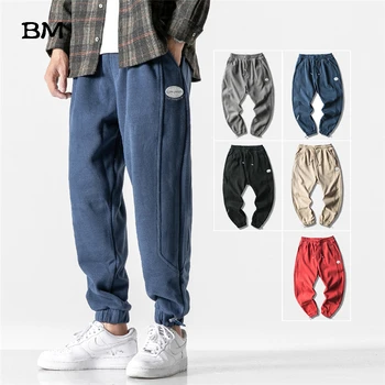 

Streetwear Mens Overalls Autumn Winter Warm Plus Velvet Joggers Korean Style Sweatpants Fashion Harajuku Thick Casual Pants Male